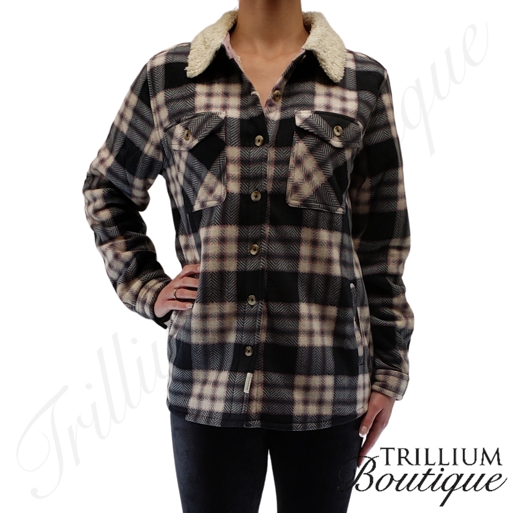 Soho Threads Black Wood Rose Plush Shirt Jacket - Picture 3 of 7